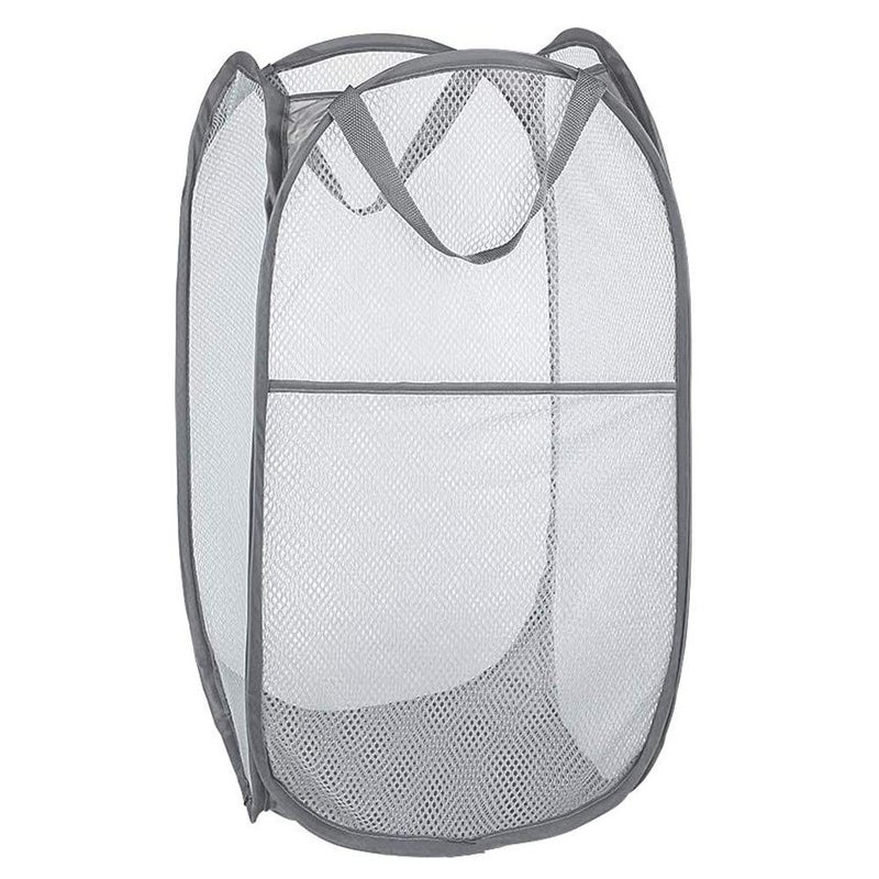 Buenod Mesh Pop up Laundry Hamper, Collapsible for Storage, Portable Folding Pop-Up Clothes Hamper Laundry Basket for Home Room, College Dorm or Travel, Grey - Image 1